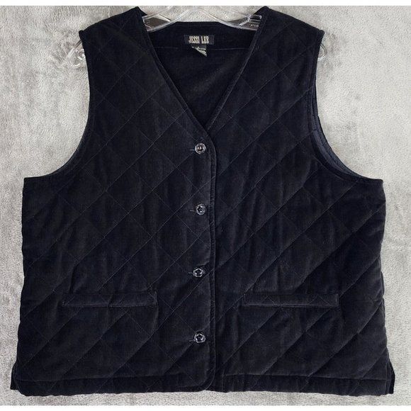 Jessi Lee Vest Womes Large Black Velvet 80s Vintage Grannycore Quilted Button Up - Picture 1 of 9